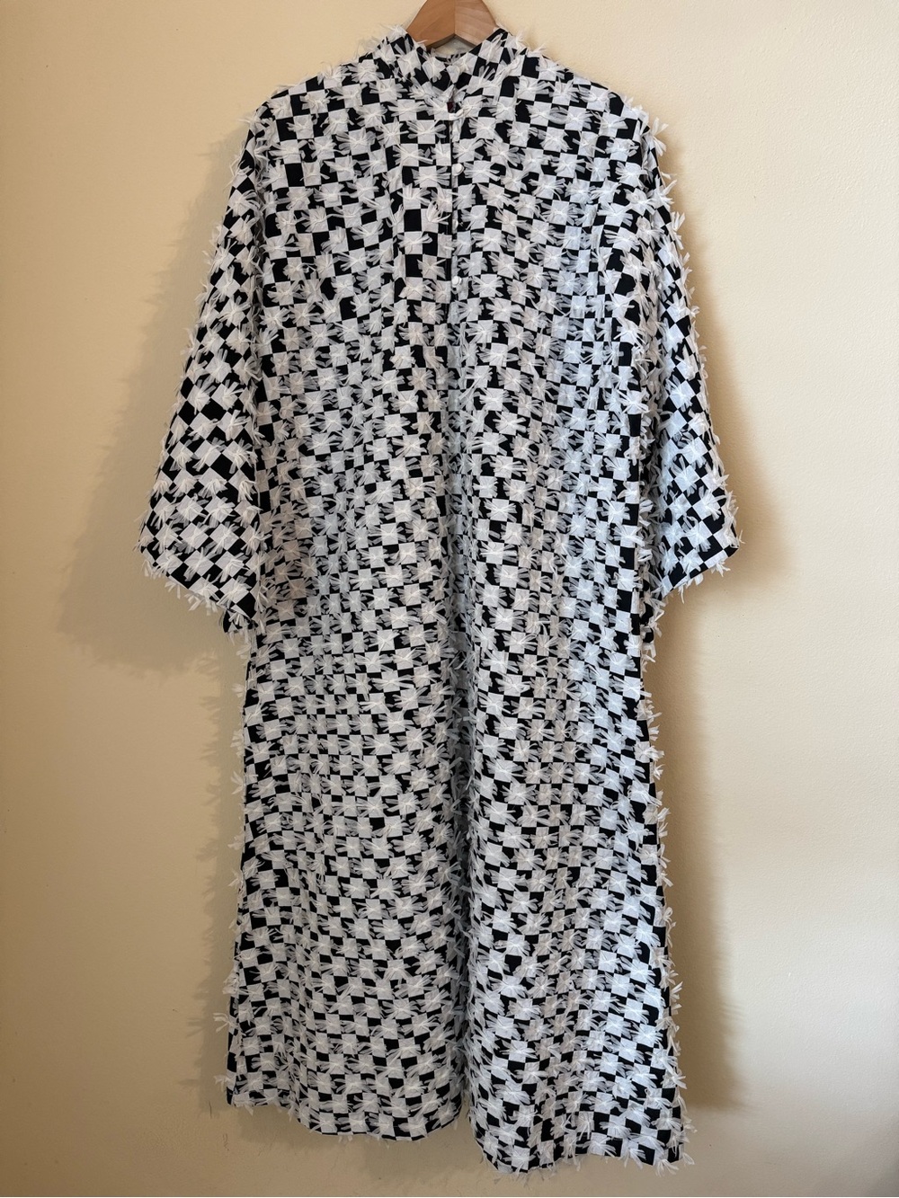 La Vie Style House Maxi Caftan Checker Bow Black White One Size